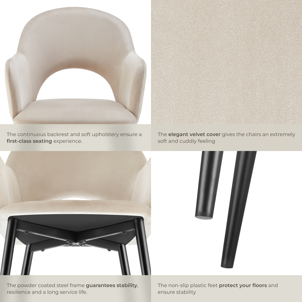 tectake Sasha Set of 2 Cream Dining Chair Image 5