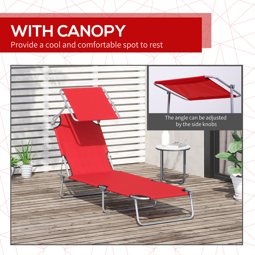 Outsunny Red Adjustable Folding Sun Lounger with Awning Image 6