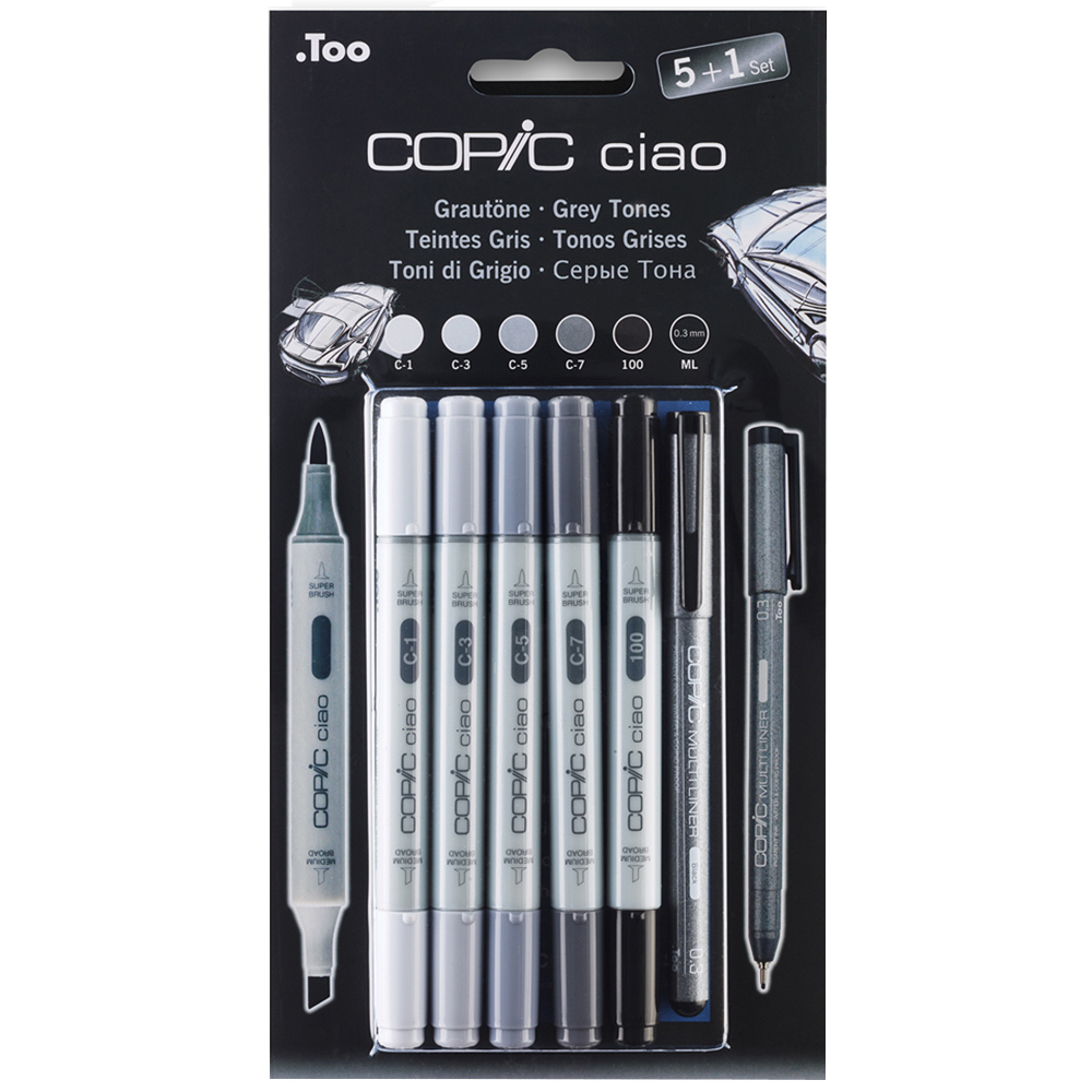 Copic Ciao Grey Tones Marker Pen with Multiliner 6 Pack Image