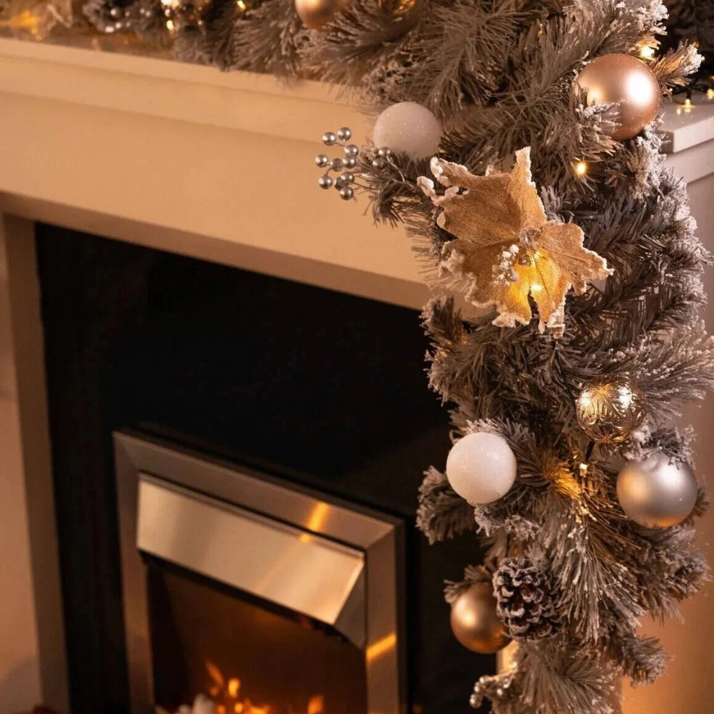Marco Paul Silver Decorated Artificial LED Christmas Garland with Baubles 270cm Image 7