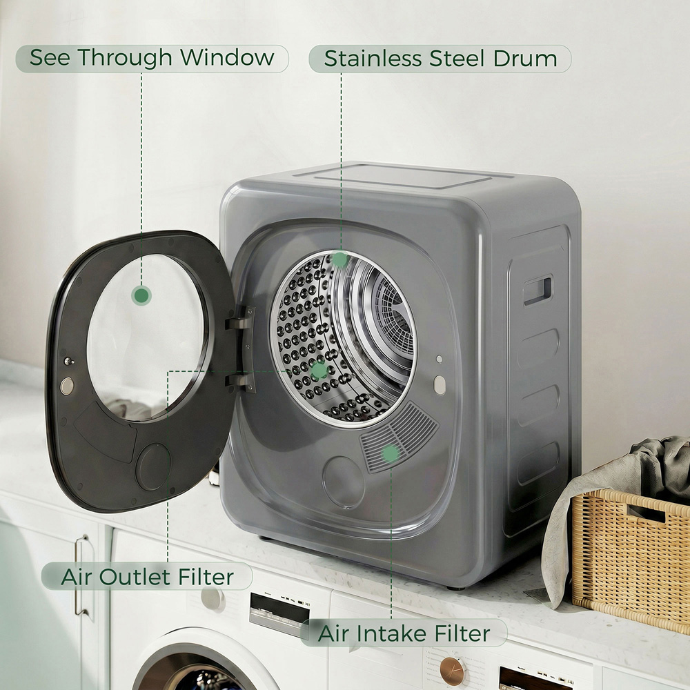 HOMCOM Silver Compact Tumble Dryer with 5 Modes 4kg Image 6