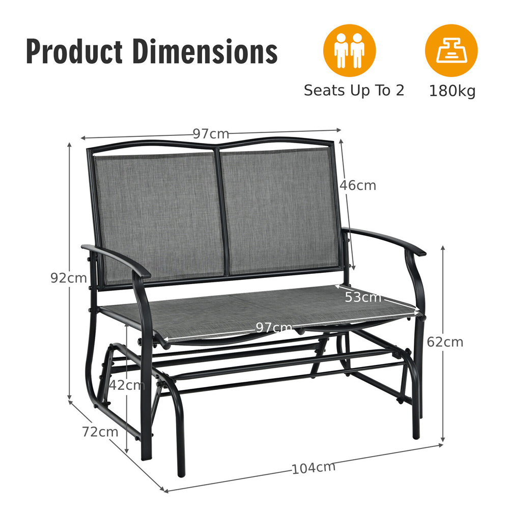 Costway 2 Seater Grey Garden Swing Glider Bench Image 9
