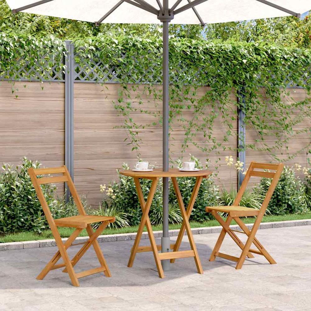 Walplus 2 Seater Natural Solid Acacia Wood Round Foldable Garden Table Image 7