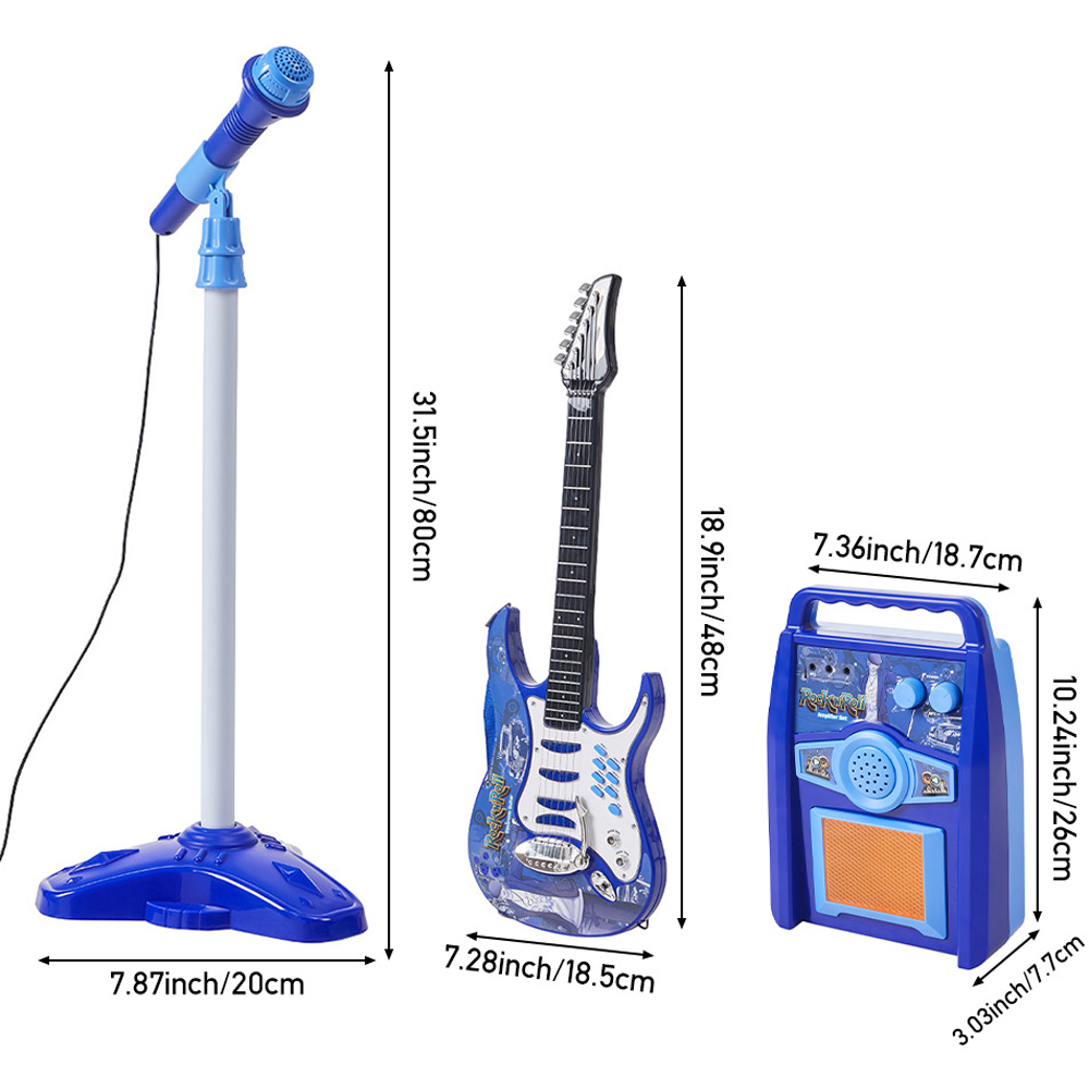 H&O Direct Kids Blue Electric Musical Toy Set with Guitar Microphone and Amplifier Image 6