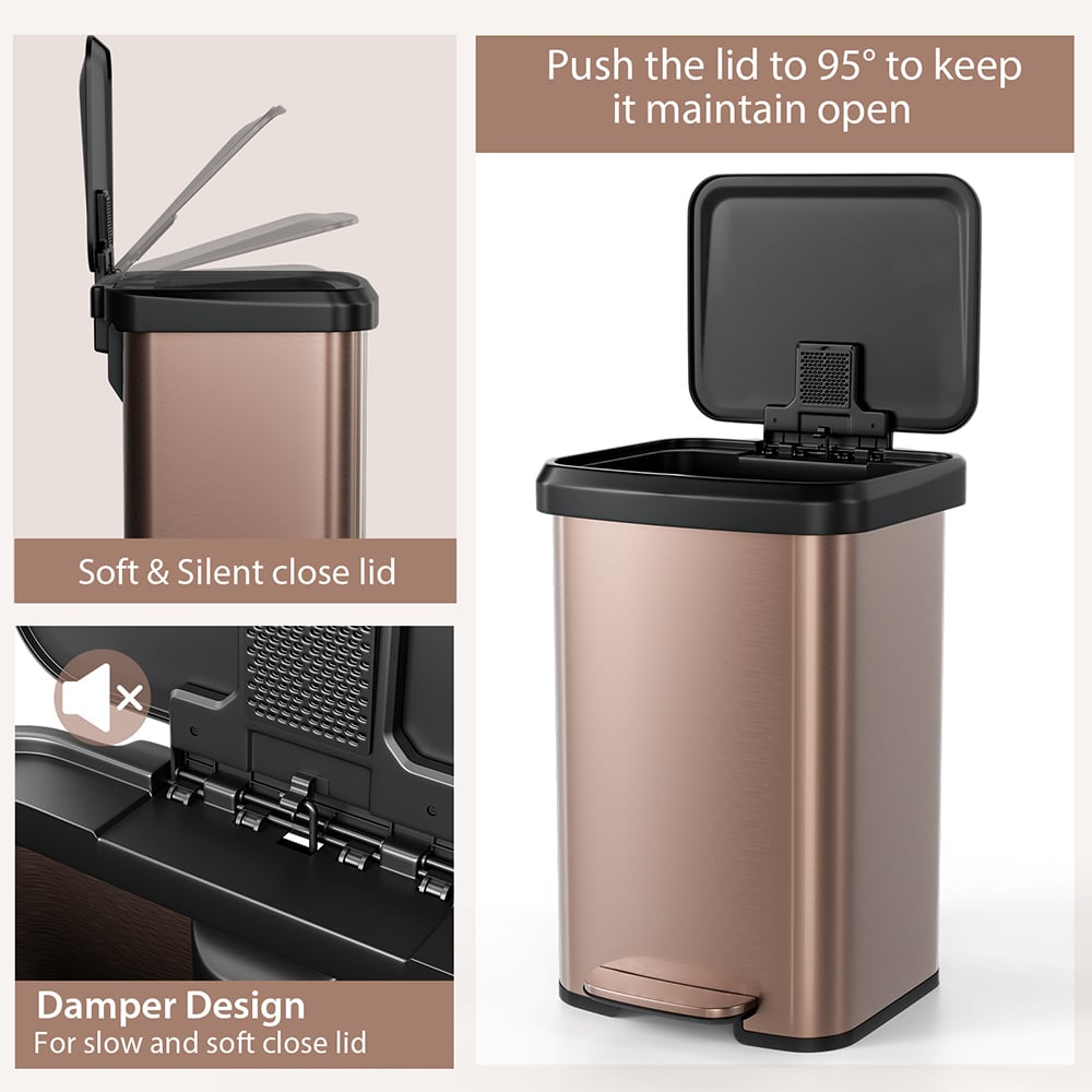 Costway Stainless Steel Rose Gold Dustbin 50L Image 5
