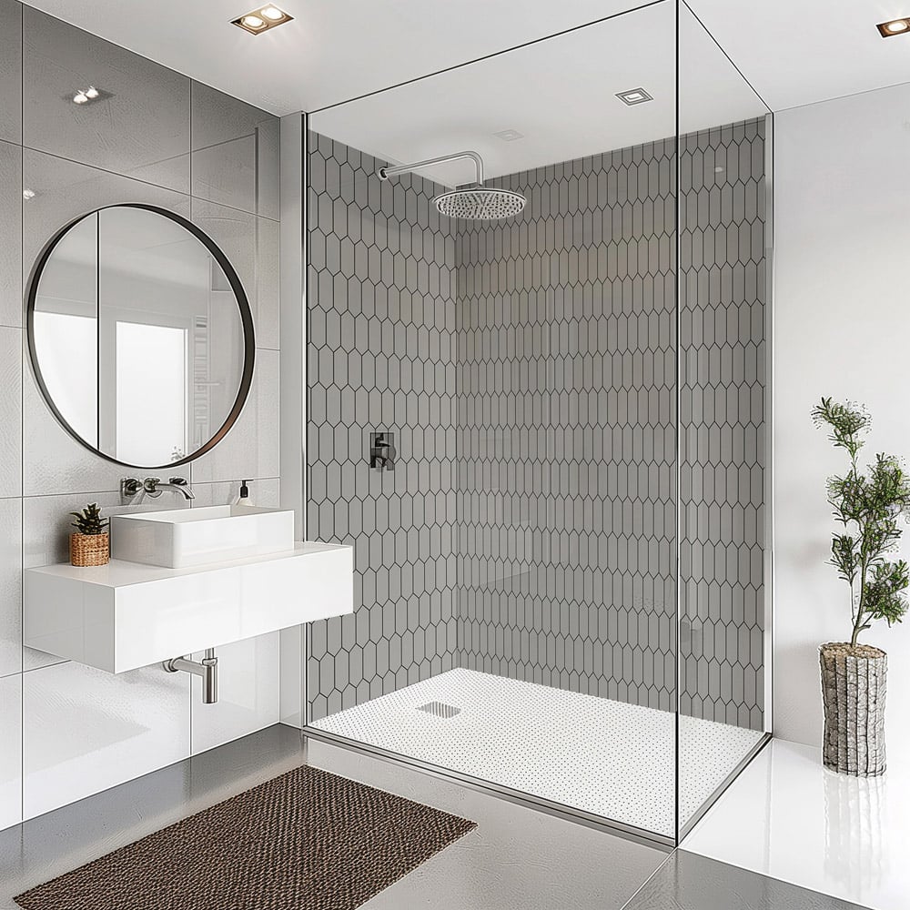 Splashbax Premium Artisan Cloudy Grey Elongated Hexagon Di Bond Shower Panel 2400 x 1220mm Image 6
