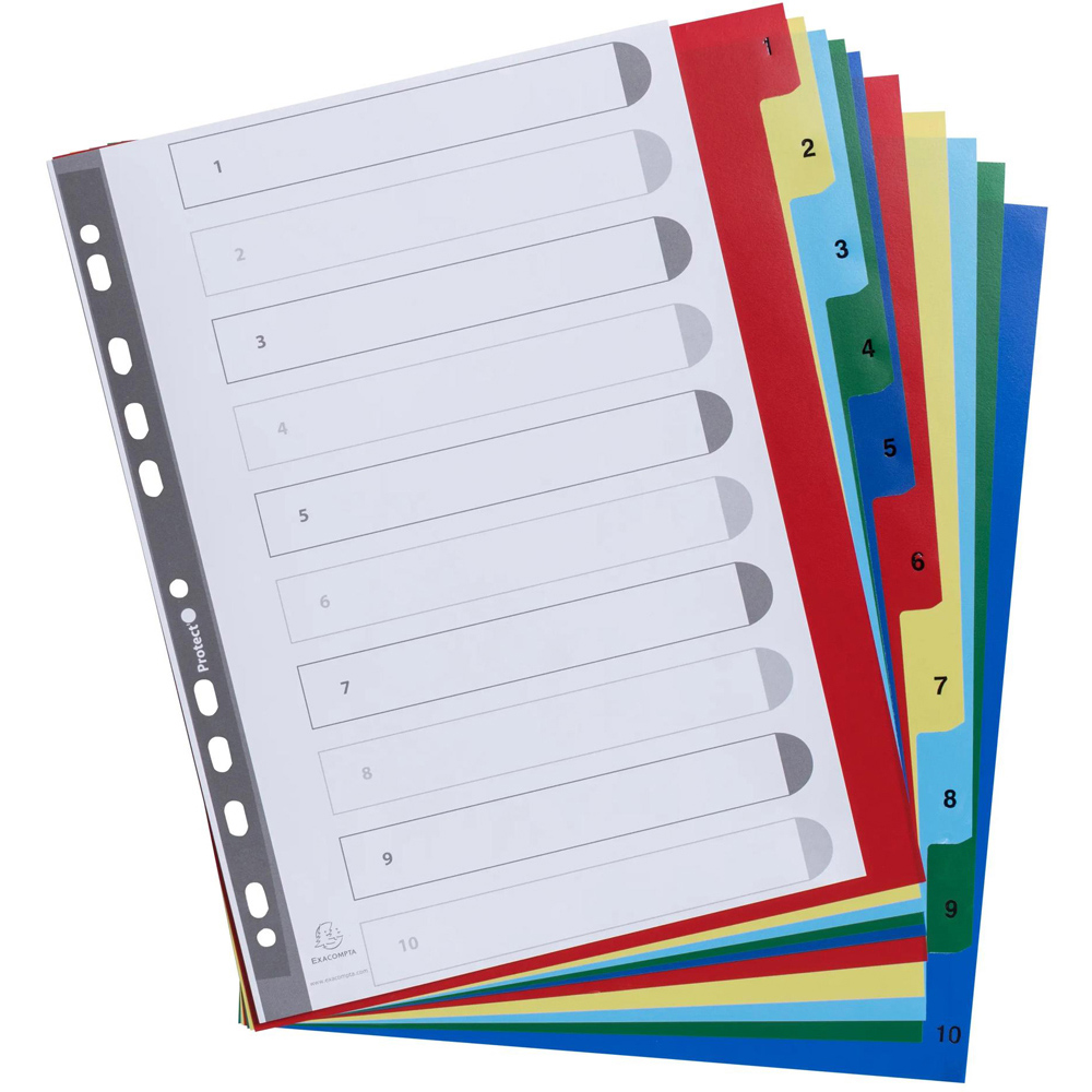 Exacompta A4 Maxi Bright Assorted Colour Polypropylene 1-10 Printed Divider 20 Pack Image 5