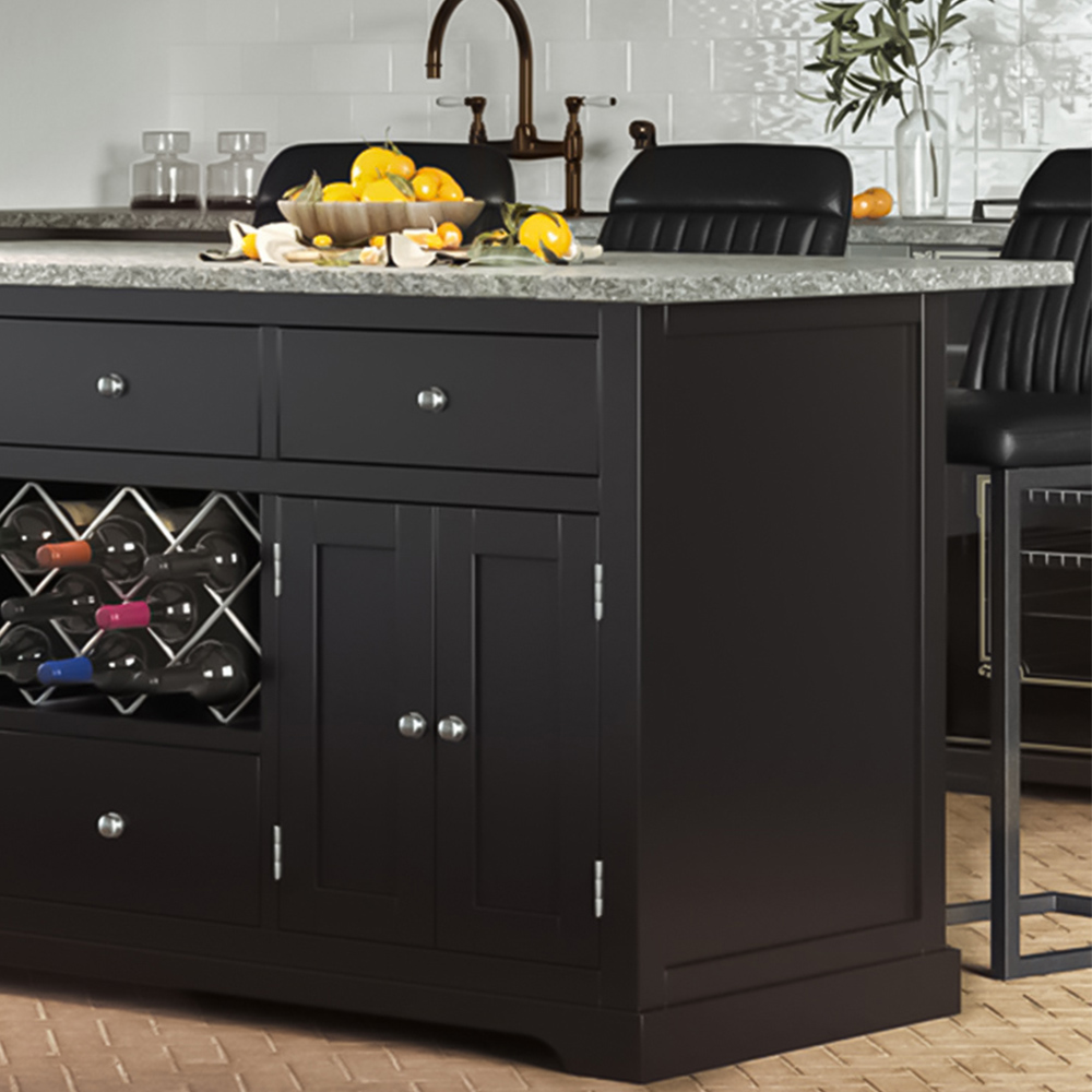 Baumhaus Kitchen Island 4 Door 4 Drawer Black Cabinet with Grey Marble Worktop Image 3