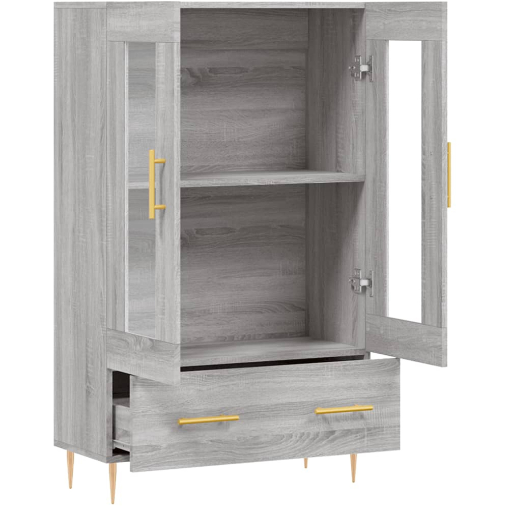 vidaXL 2 Glass Door Single Drawer Grey Sonoma Highboard Image 5