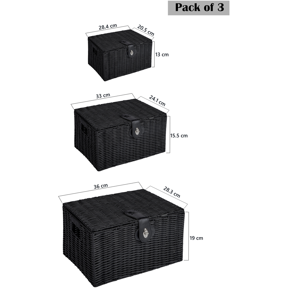 Innoteck Essentials Black Woven Hamper Storage Baskets with Lid 3 Pack Image 9