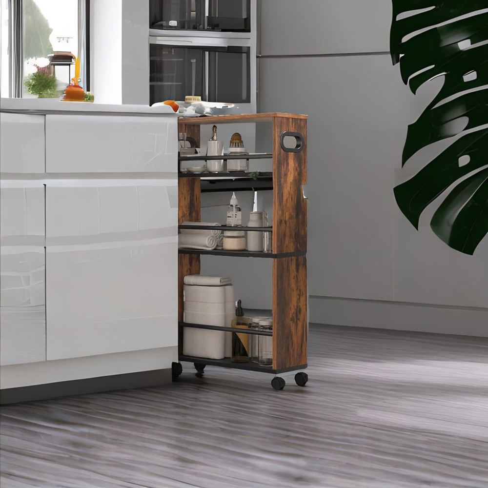 Modcraft 3 Shelf Slim Rolling Kitchen Trolley with Lockable Wheels Image 4