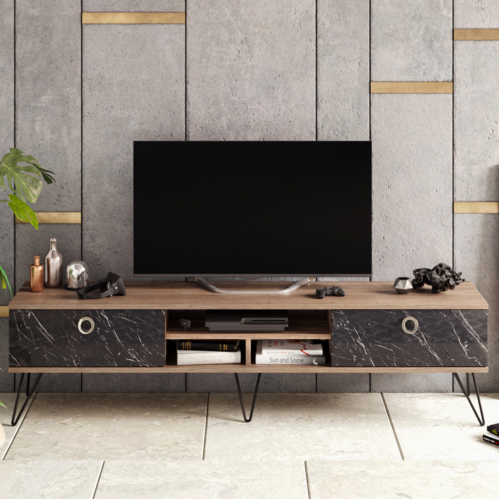 Decorotika Lorenz 2 Door 3 Shelf Bendire and Walnut TV Unit Image 1