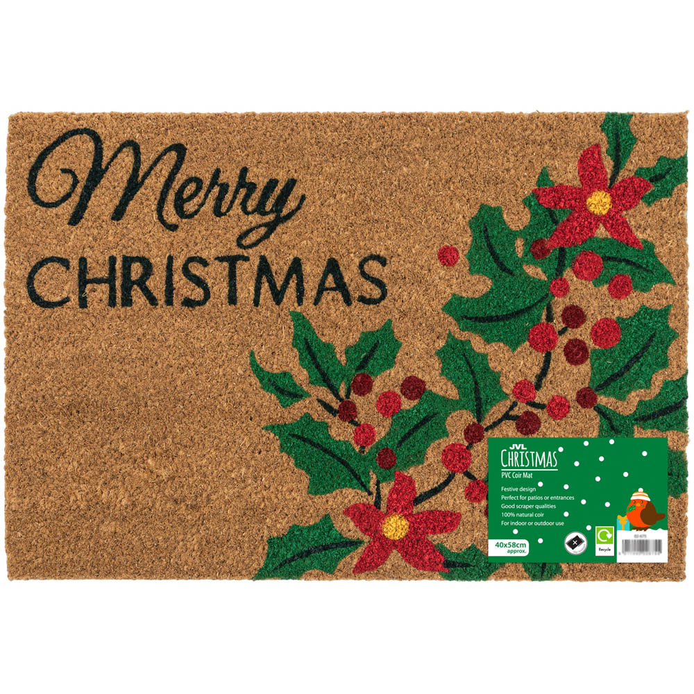 JVL Christmas Holly Coir Non Slip Entrance Doormat 40 x 58cm Image 7