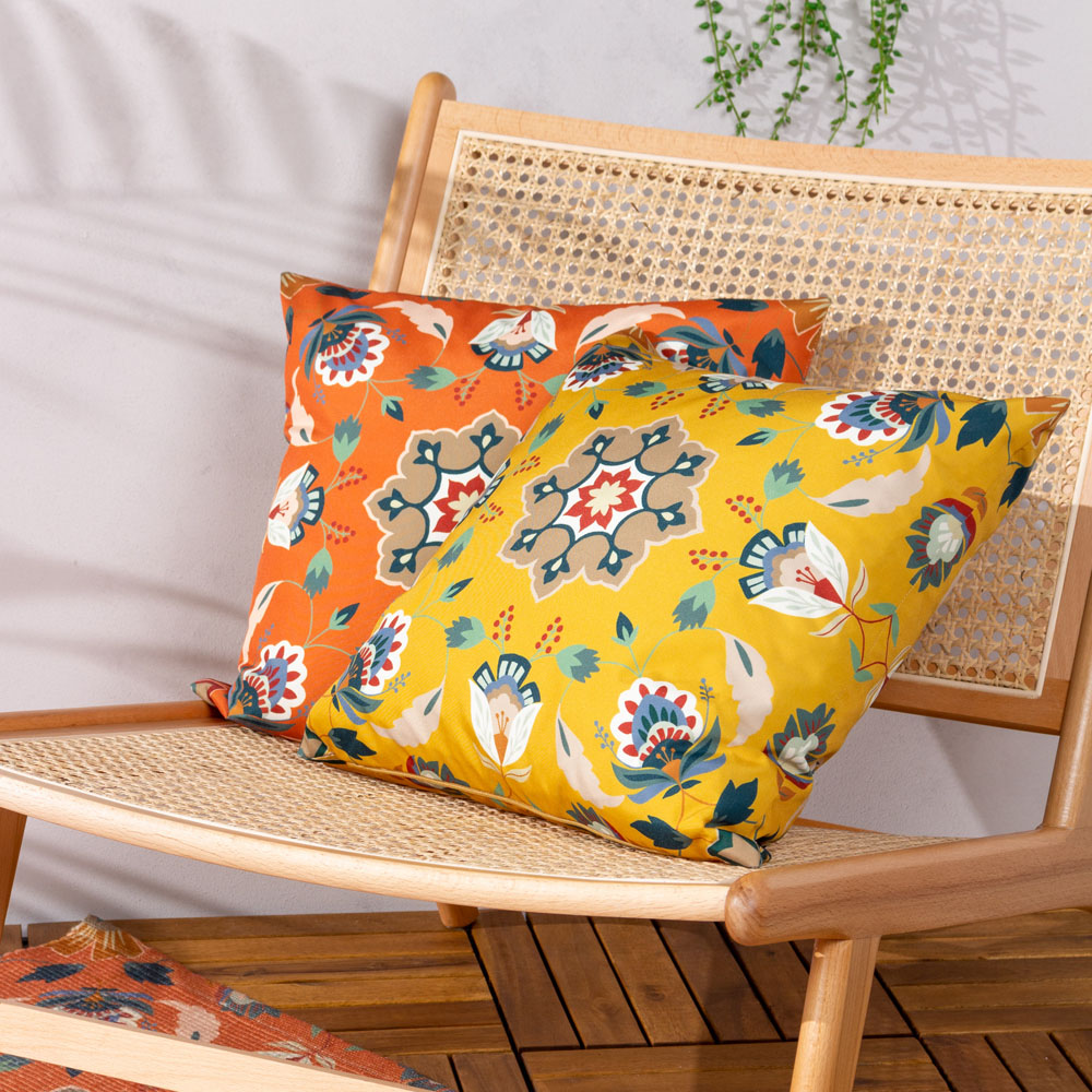 furn. Folk Flora Orange Floral Outdoor Cushion Image 2