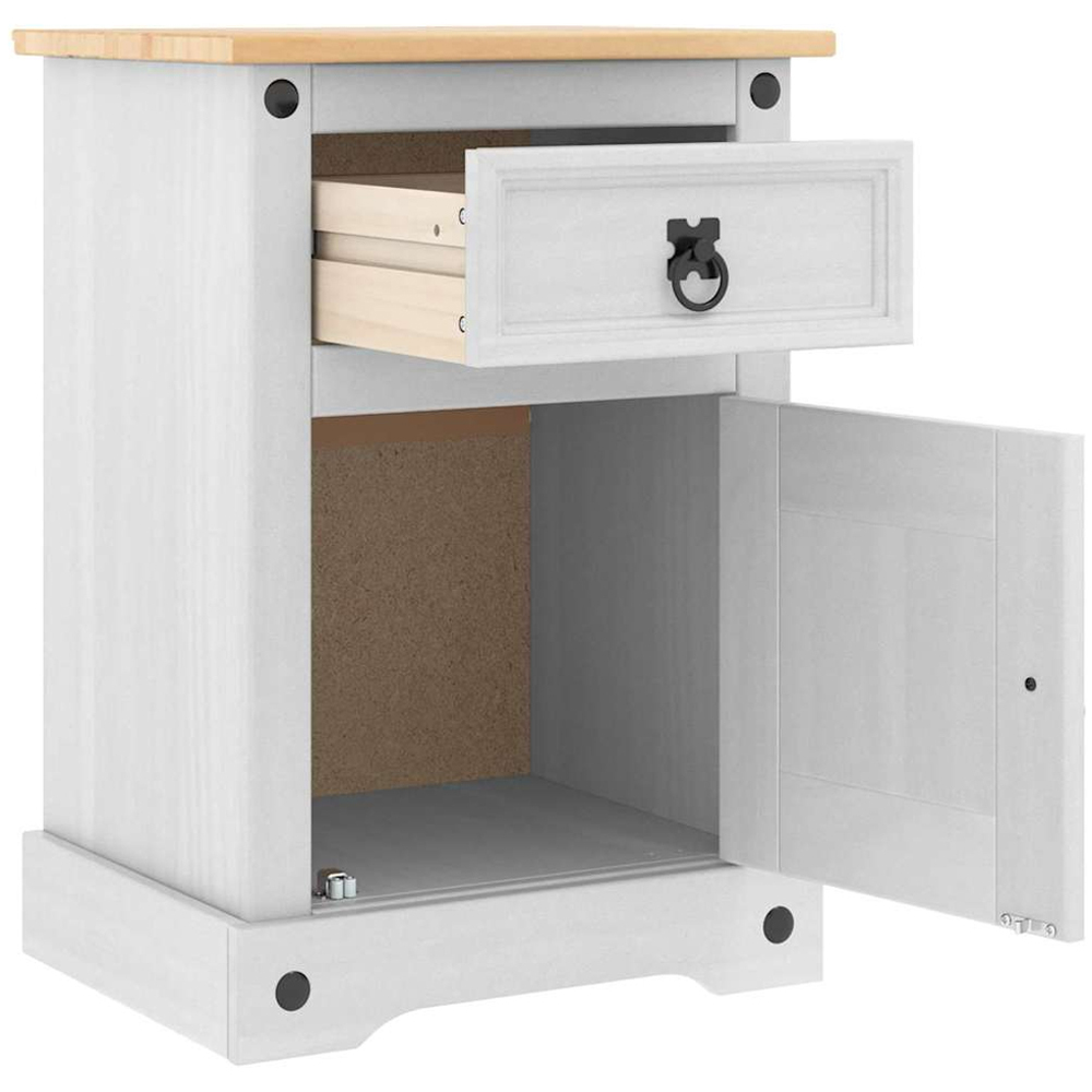 vidaXL Corona Single Door Single Drawer White Solid Pine Wood Wide Bedside Table Image 5