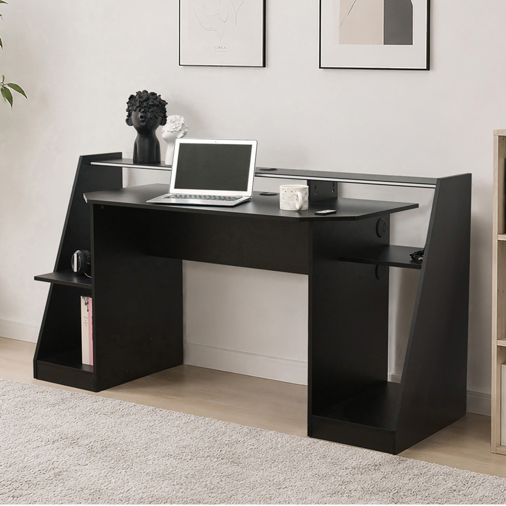 LED Gaming Double Screen Desk Black Image 6