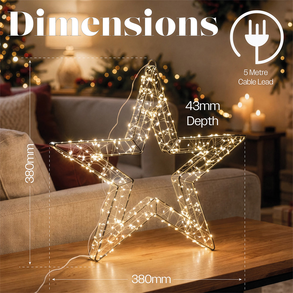 Xmas Haus 480 Warm White Micro LED White Metal Star Christmas Decoration 38cm Image 8