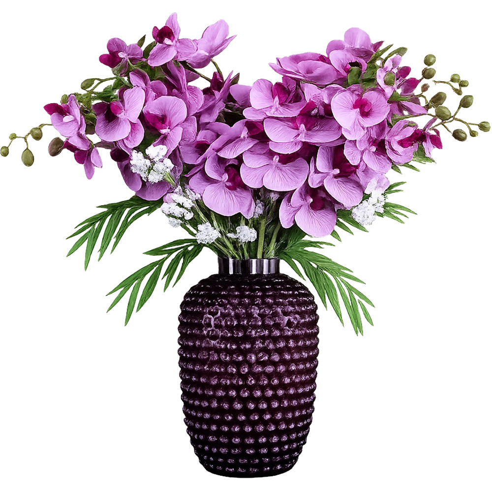 Leaf Orchids and Foliage Artificial Flower Bundle Amethyst Vase 80cm 10 Pack Image 1