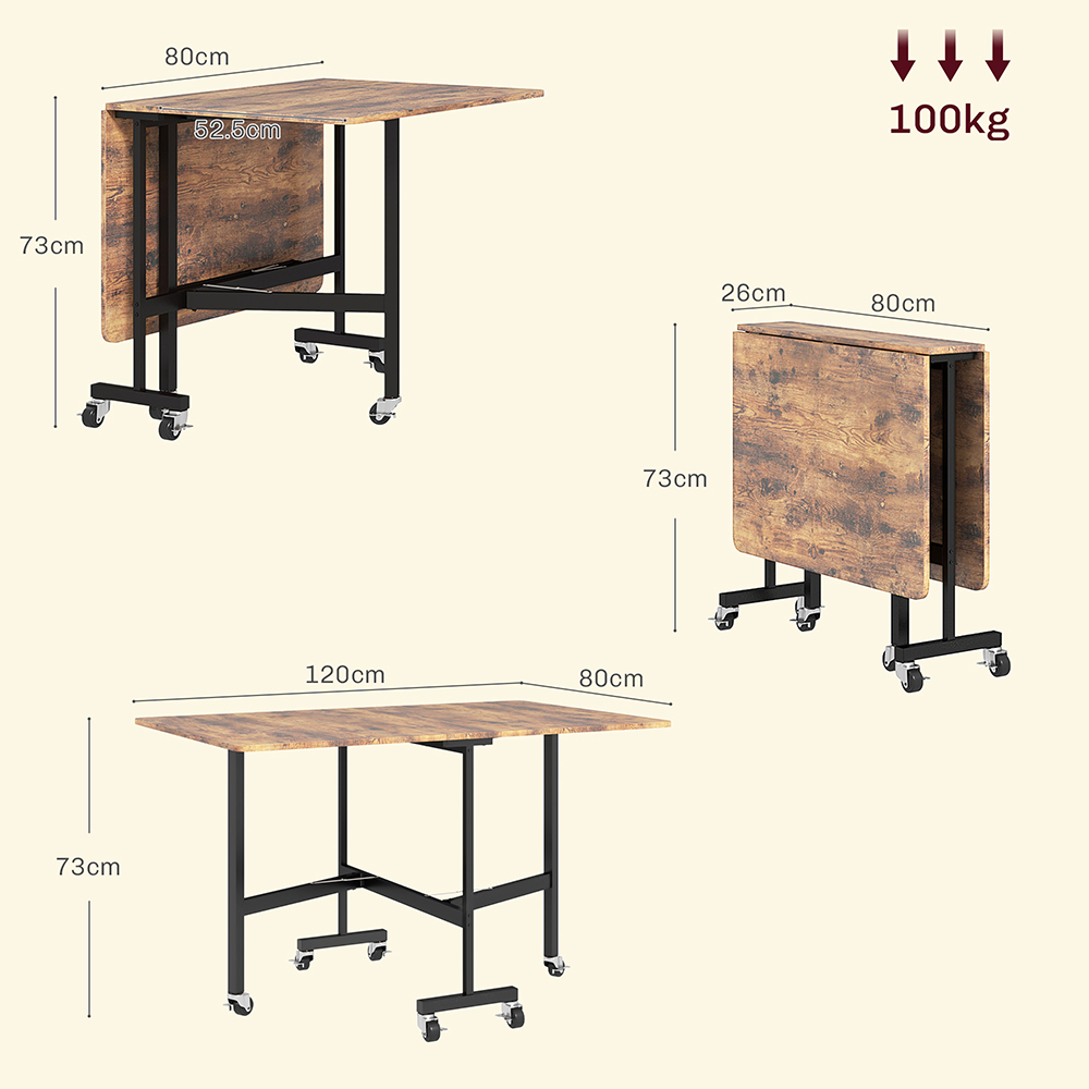 HOMCOM 6 Seater Brown Drop Leaf Mobile Dining Table Image 9