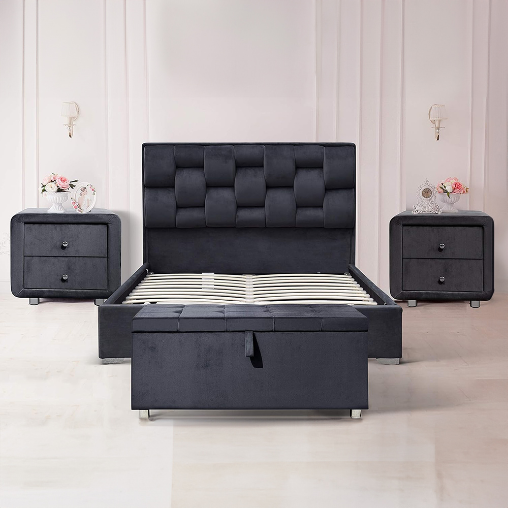 Brooklyn Grey Plush Velvet 3 Piece Bedroom Furniture Set Image 1