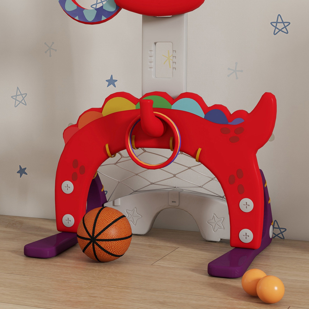 AIYAPLAY 5-in-1 Kids Red Height Adjustable Basketball Set Image 4
