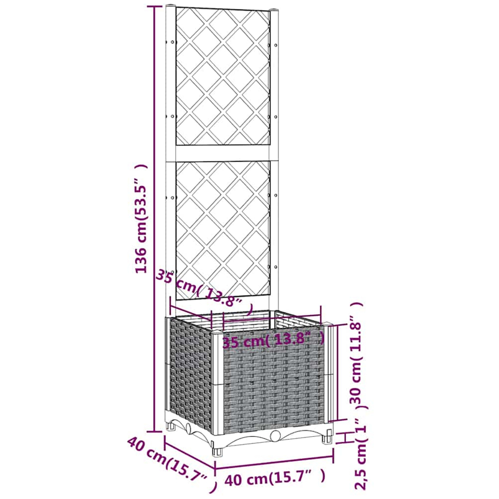 vidaXL Blue Grey Polypropylene Garden Planter with Trellis 136 x 40 x 40cm Image 7