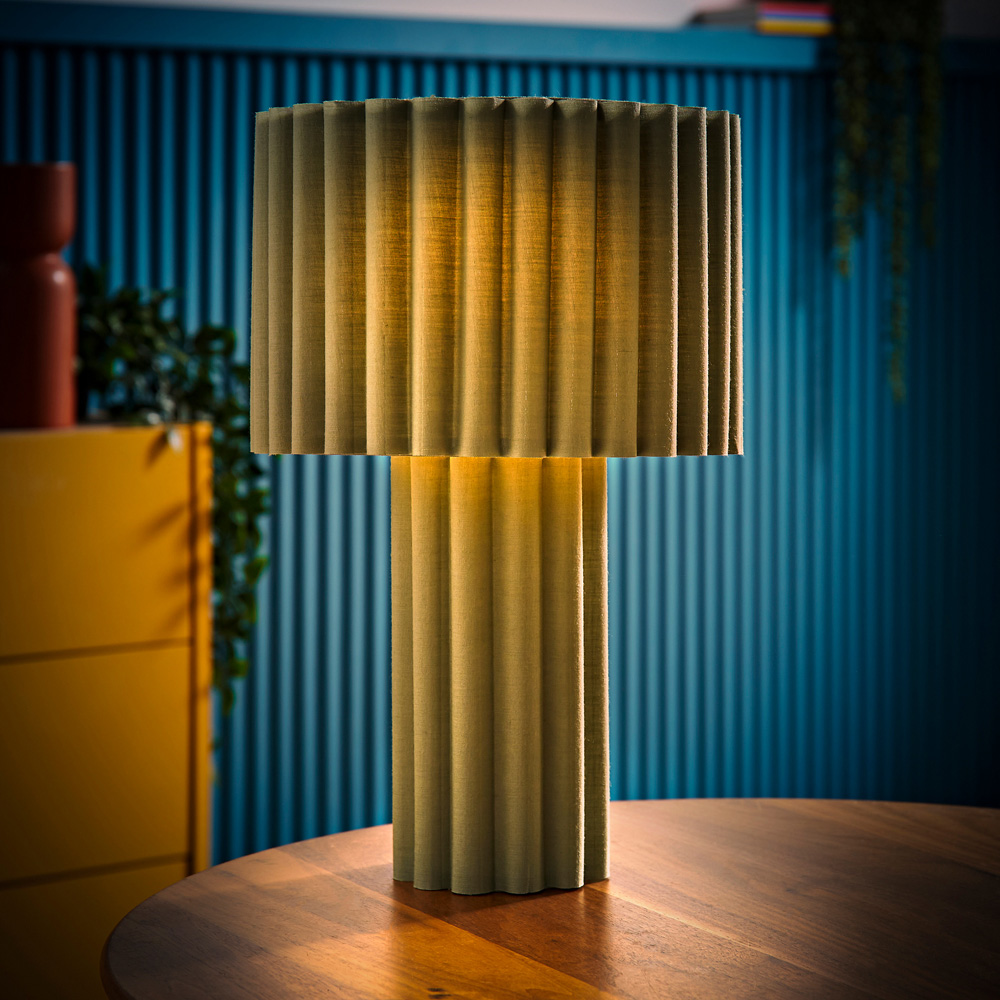 ValueLights Lenny Moss Green Drum Lamp Shade Ribbed Full Fabric LED Table Lamp Image 6