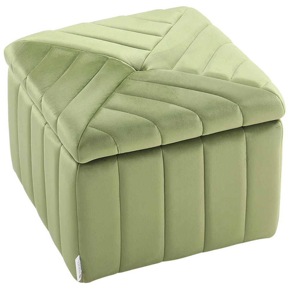 H&O Direct Green Velvet Upholstered Storage Ottoman Image 2