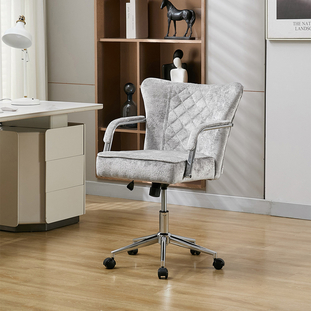 Living and Home Grey Chenille Diamond-Quilted Height Adjustable Swivel Office Chair Image 7