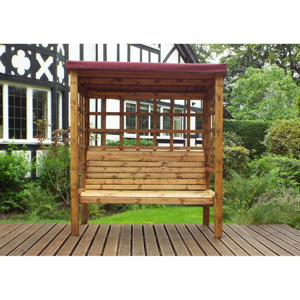 Charles Taylor Bramham 3 Seater Wooden Arbour with Burgundy Canopy Image 3