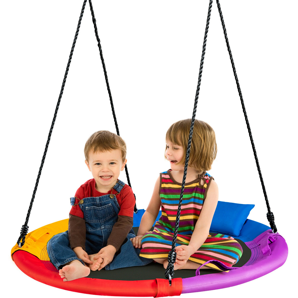 Costway Round Saucer Tree Swing with Pillow and Handle 100cm Image 3