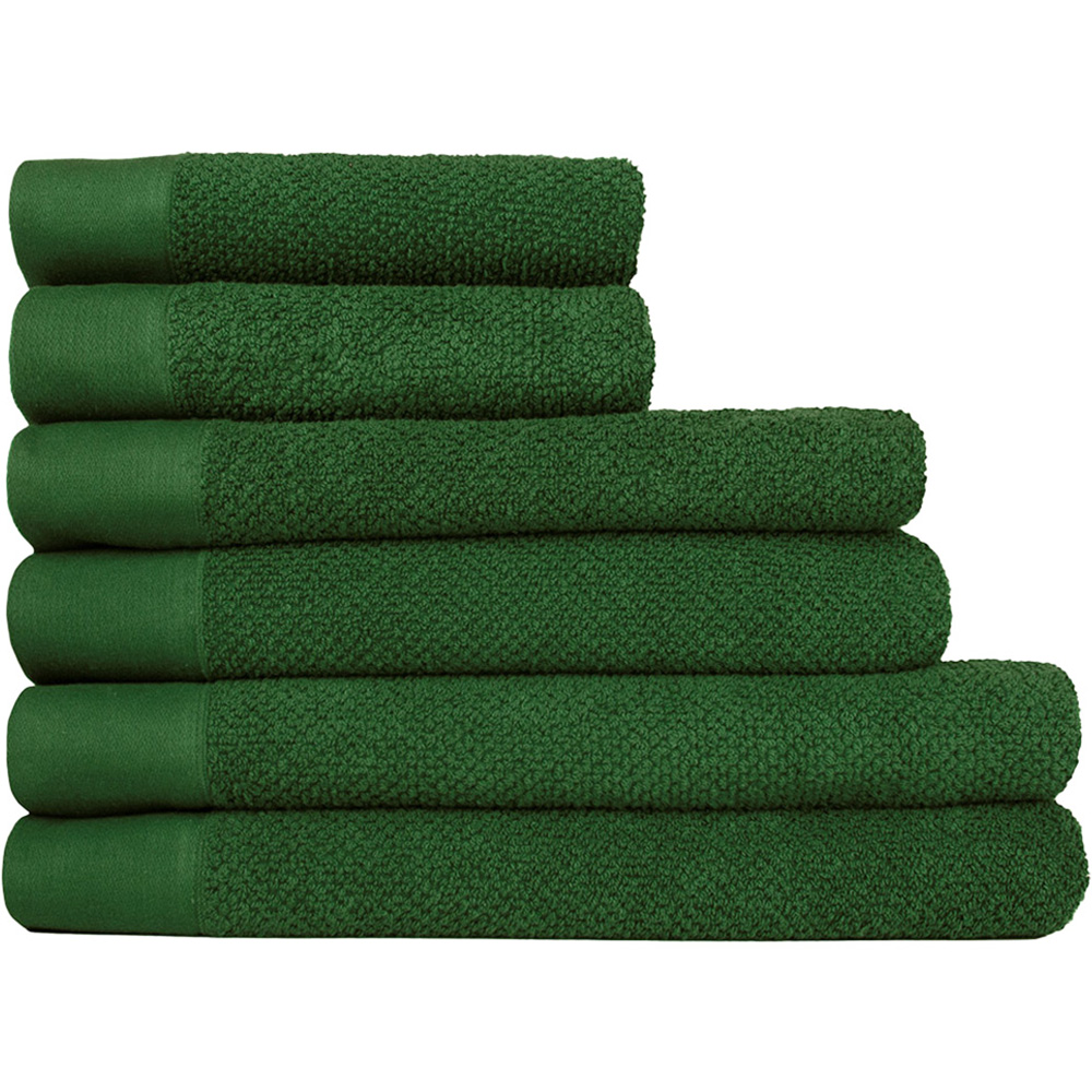 furn. Textured Cotton Dark Green Hand and Bath Towels Set of 6 Image 1