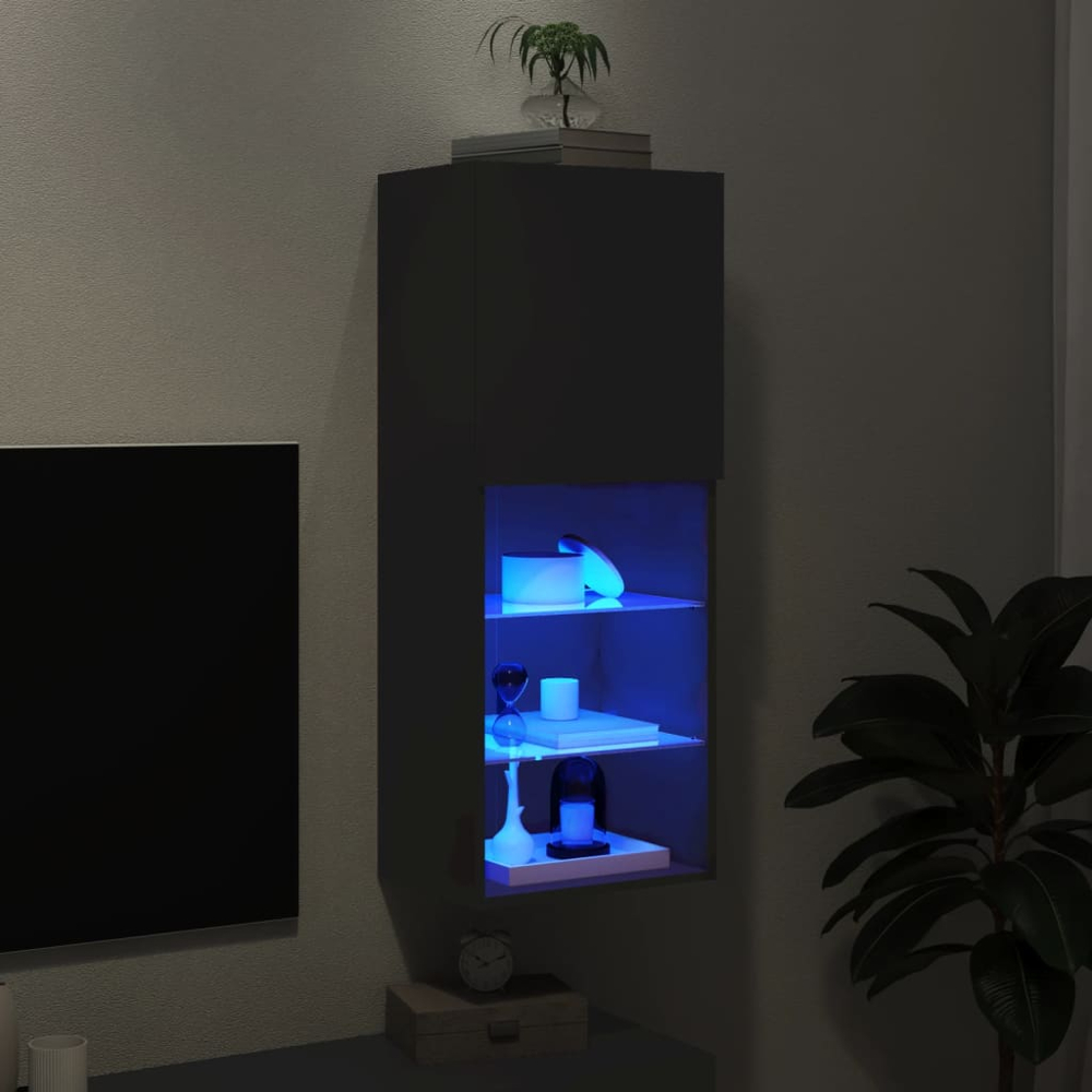 vidaXL Single Door 3 Shelf Black Slim LED TV Cabinet Image 9