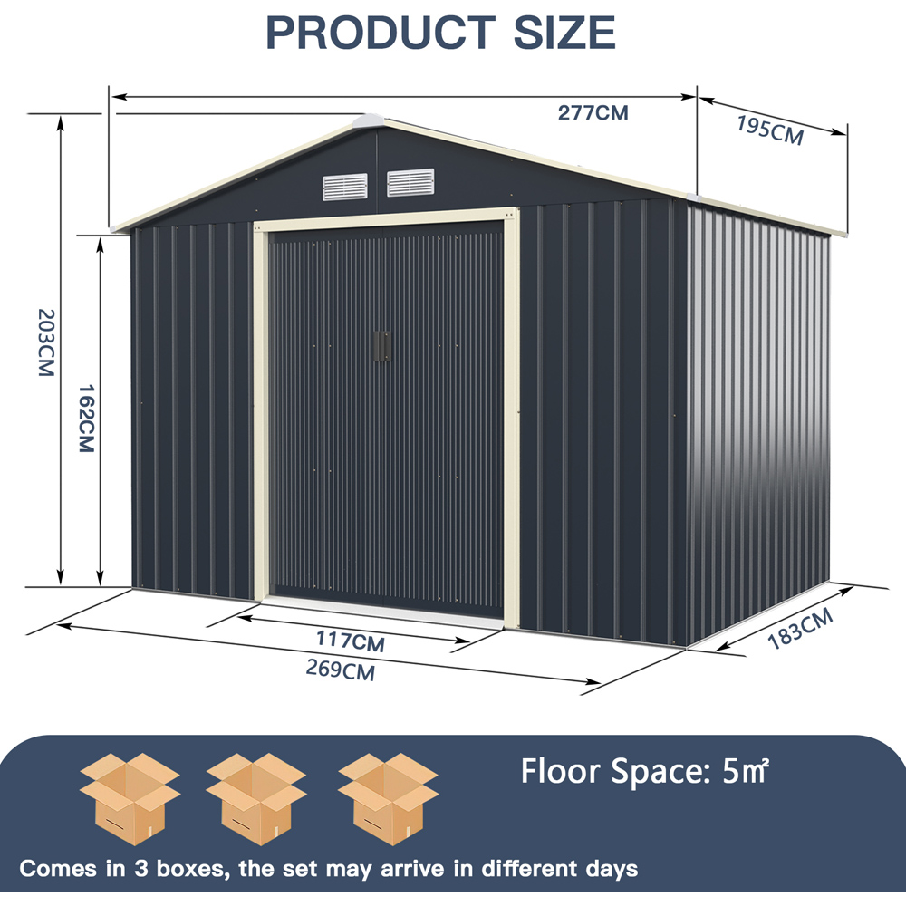 Costway 8.8 x 6ft Outdoor Storage Shed with 4 Vents and Double Sliding Door Image 6