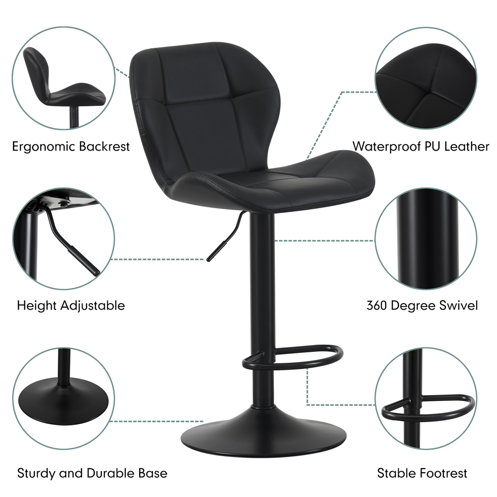 Stella Black Height Adjustable Bar Stool with Footrest Set of 2 Image 3