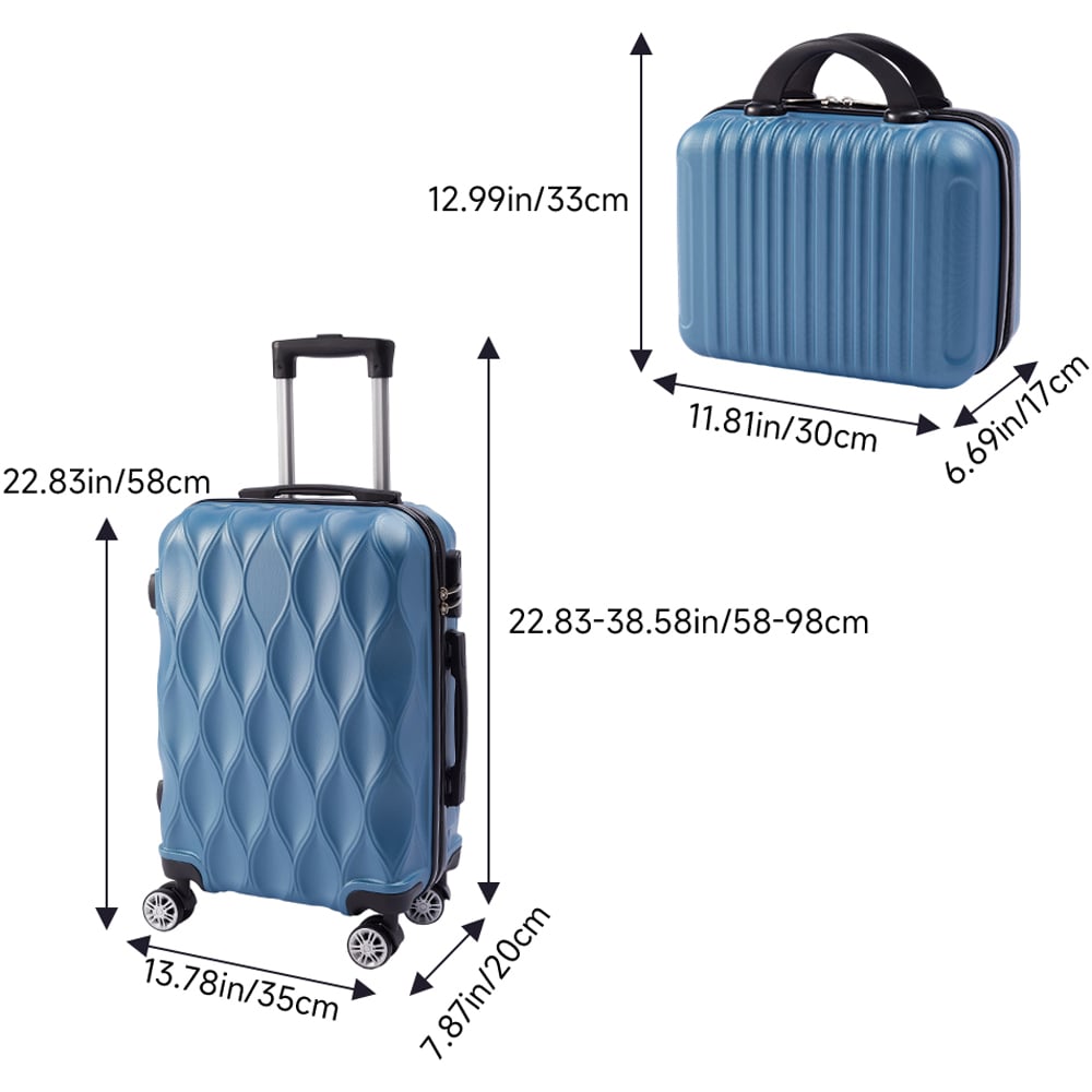 H&O Direct 2 Piece Blue ABS Suitcase Set with Makeup Case Image 8