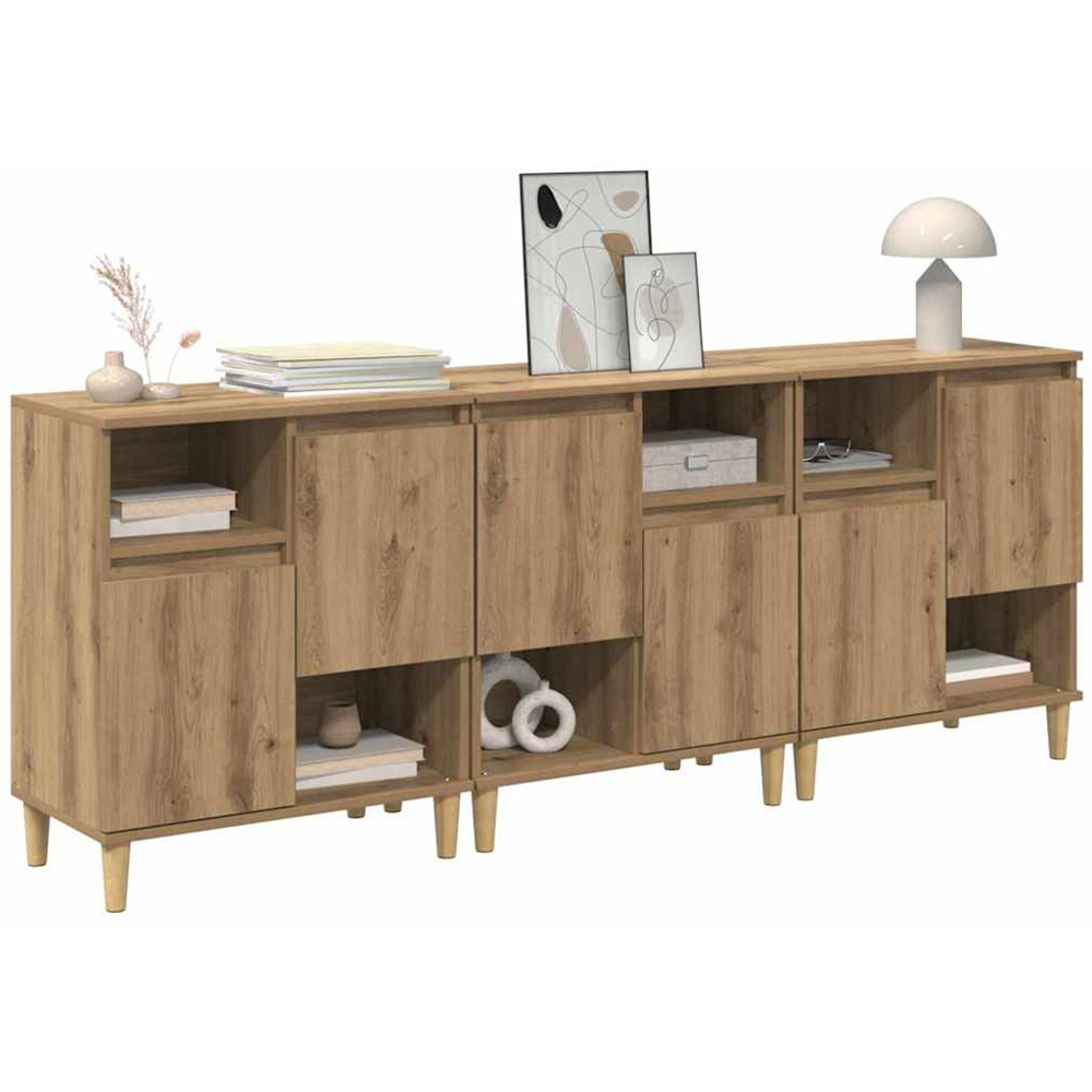 vidaXL 2 Door 2 Open Shelf Artisan Oak Sideboard with Wooden Legs Set of 3 Image 3