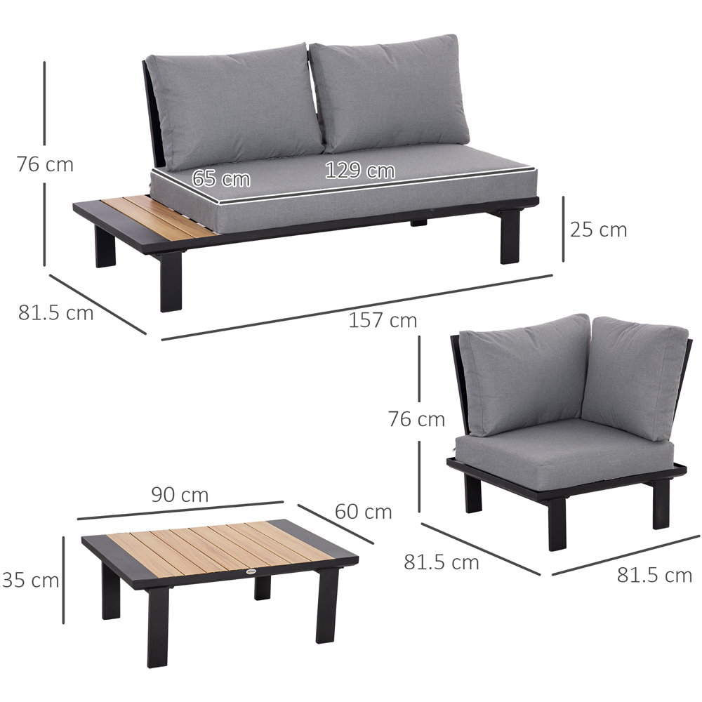 Outsunny 4 Seater Dark Grey Aluminium Garden L Shape Sofa Set Image 7