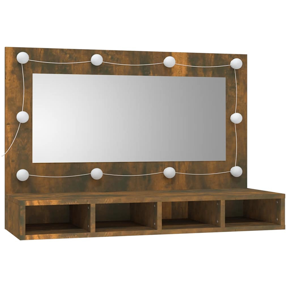 vidaXL 4 Open Shelf Smoked Oak LED Mirror Bathroom Cabinet Image 3