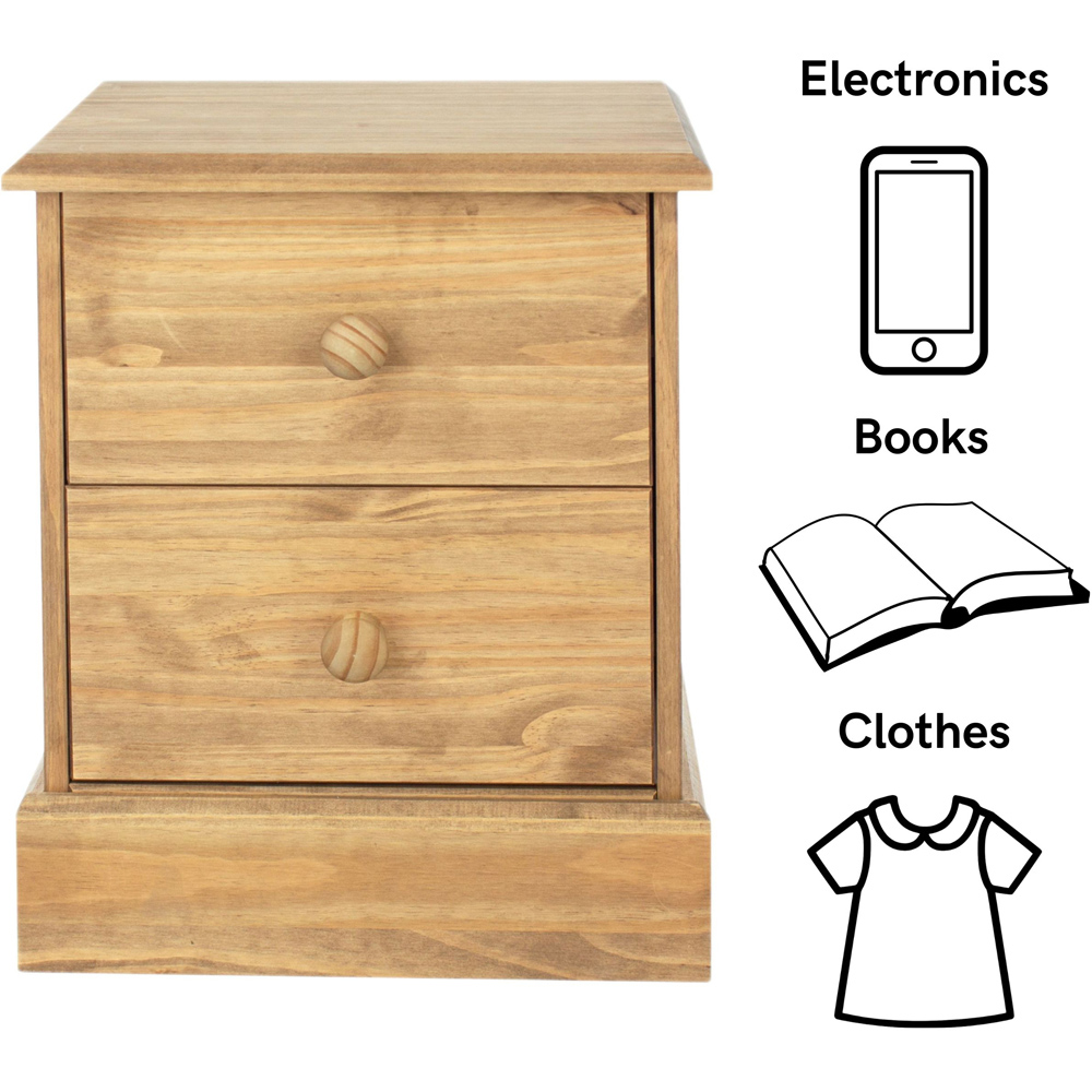 Core Products Cotswold 2 Drawer Pine Wood and MDF Bedside Table Image 6