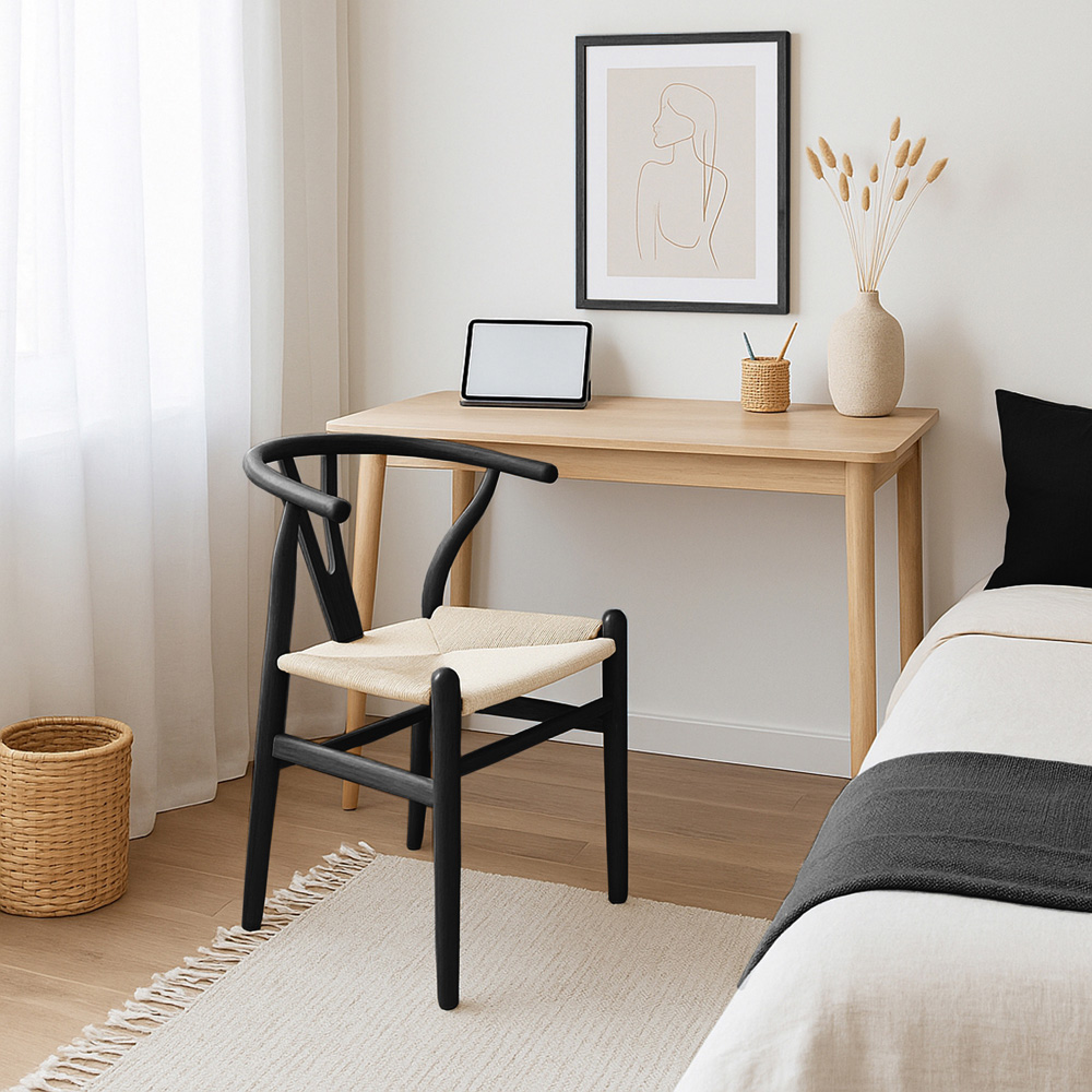 Nicholas Winter Set of 6 Black and Natural Woven Rope Beech Wooden Wishbone Dining Chair Image 4