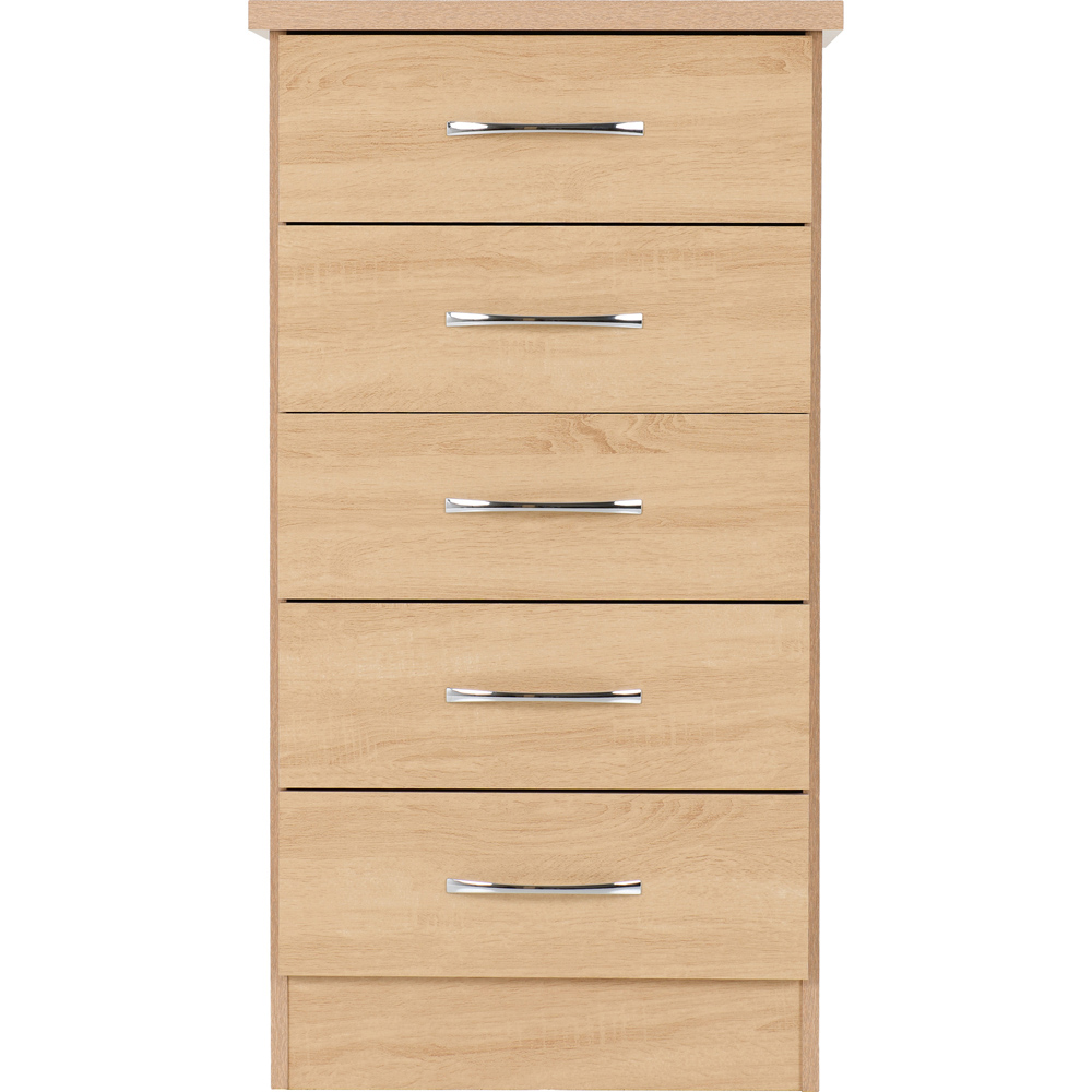 Seconique Nevada 5 Drawer Sonoma Oak Narrow Chest of Drawers Image 3