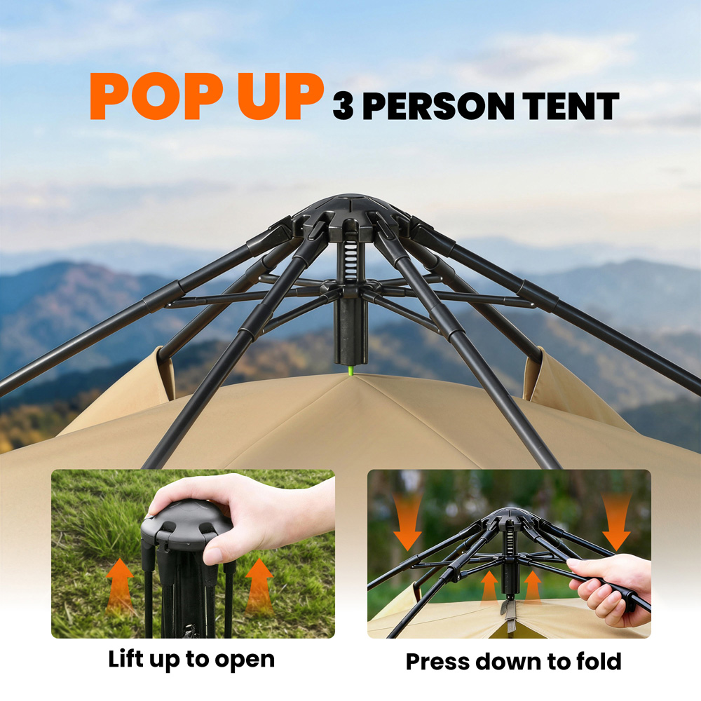 Outsunny 4-6 Person Brown Double Layer Pop-Up Tent with Rainfly Image 5