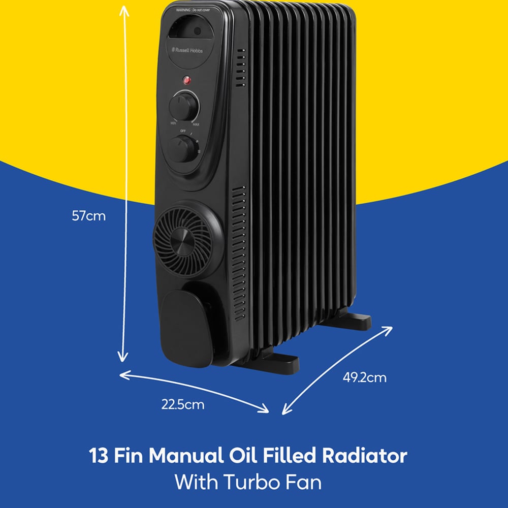 Russell Hobbs RHOFR2403B Black 13 Fin Manual Oil Filled Radiator Turbo Fan 2500W Image 9