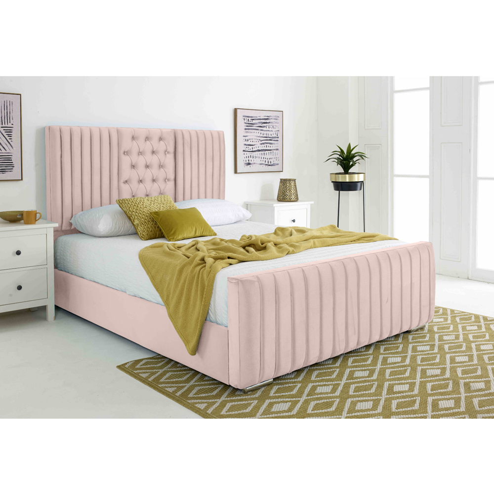 Eleganza Gracie Double Pink Plush Velvet Bed Frame with Lined Headboard Image 3