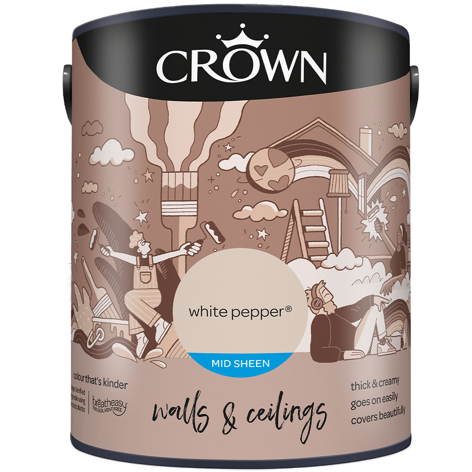 Crown Breatheasy Walls & Ceilings White Pepper Emulsion Paint 5L Image 2