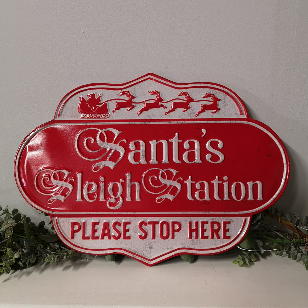 Samuel Alexander Red and White Metal Christmas Santa Sleigh Station Sign Board 51cm Image 7