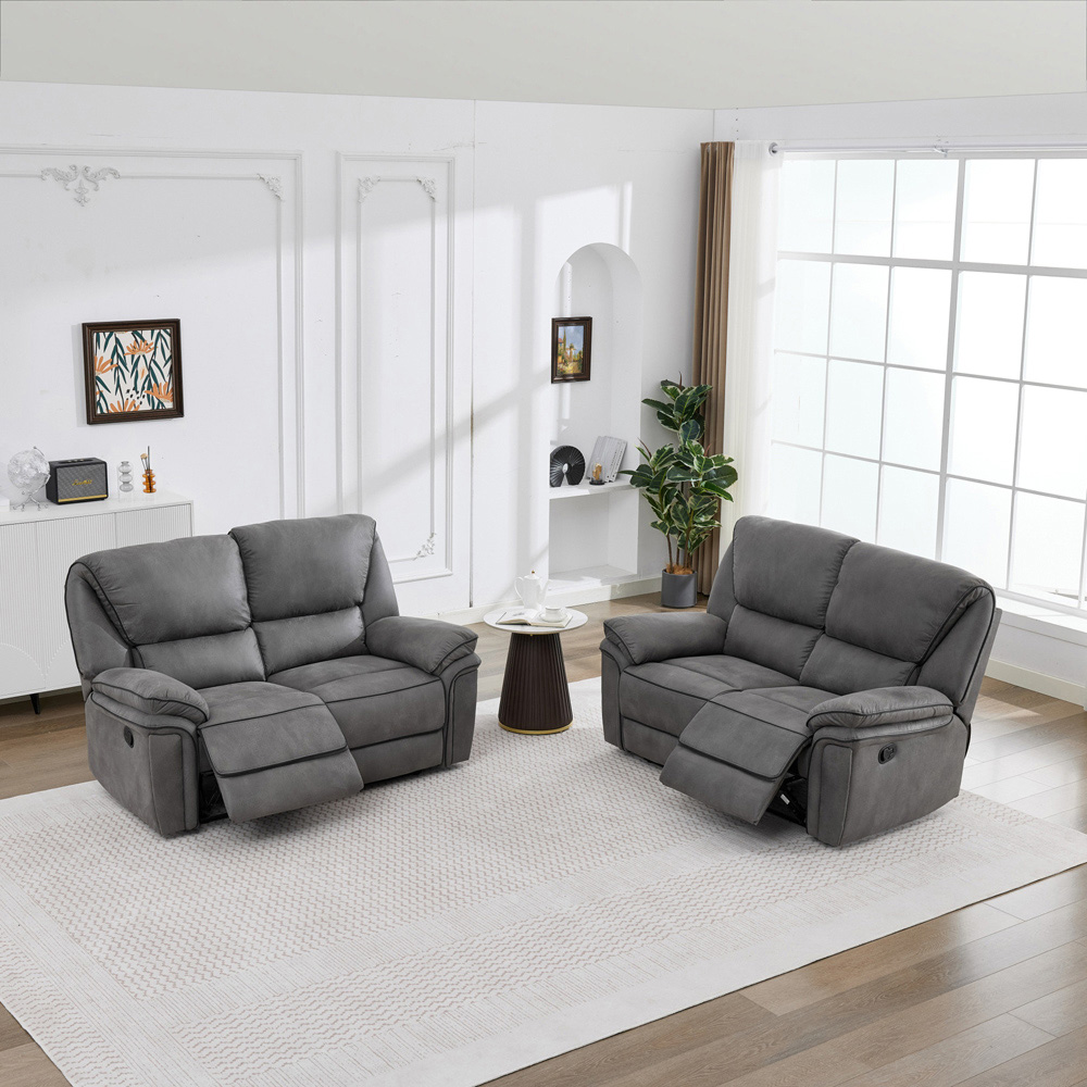 Langham 4 Seater Light Grey Leathaire Manual Recliner Sofa Set Image 6