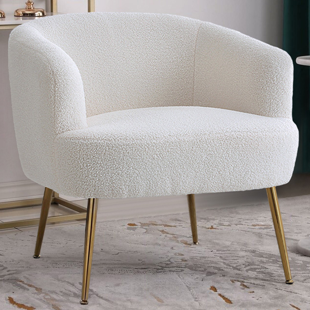 Living and Home White Teddy Fabric Armchair Image 1