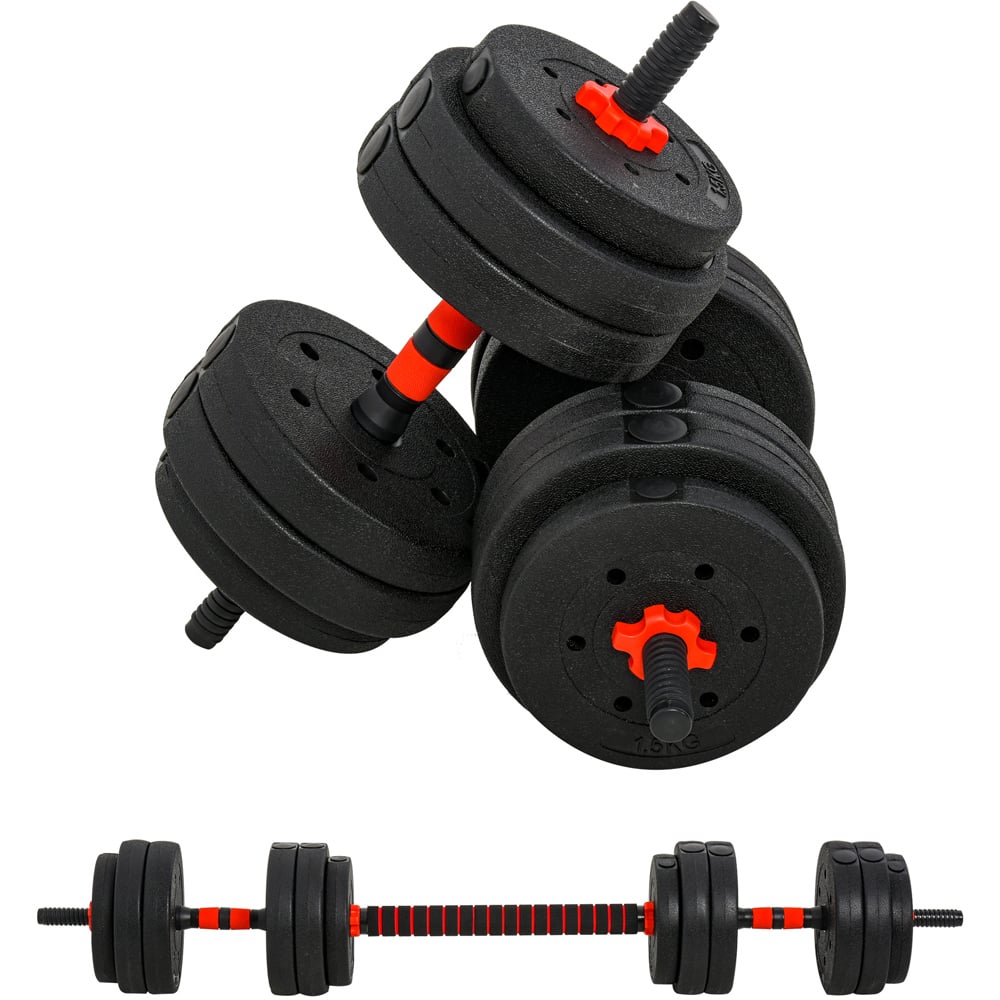 HOMCOM 2 in 1 Black Adjustable Dumbbell Weight Set 25kg Image 1